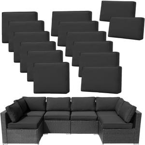 14Pieces Patio Cushion Covers Replacement Outdoor Couch Cushions Covers Splashproof Sofa Slipcovers Set with Zippers,Patio Furniture Protector Cover Only(Black,25.625.63.94inches)