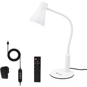 LED Desk Lamp, 3 Lighting Modes and 6 Brightness Levels, 10W Flexible Gooseneck Table Lamp for Living Room and Study, Remote Control with Timing Function, AC Adapter Included (White)