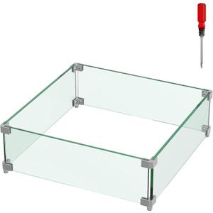 20"x20"x6" Square Fire Pit Wind Guard, Guard for 28-32 inch Fire Pit Table, 5/16 Inch Thickness Clear Tempered Glass