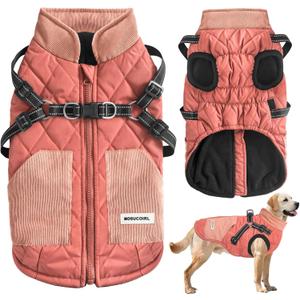 Mosucoirl Warm Dog Coats Pet Clothes, Waterproof Dogs Jacket Reflective Pet Outfits Winter Dog Cold Weather Coat Cozy Snow Jackets Vest, 2XL, Pink