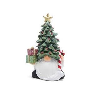 Lighted Christmas Tree Gnome Decoration -11 Inch Resin Xmas Gnomes Figurine Light Up for Holiday Winter Indoor Home Table Decor