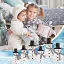 6Pcs Retro Winter Snowman Wooden Decoration Christmas Black White Table Centerpiece with Plaid Ribbon Xmas Rustic Farmhouse Tired Tray Blocks for Home Mantel Fireplace Tabletop