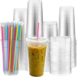 Lallisa 100 Set 24oz Clear Plastic Cups with Flat Lids and Straws, PET Plastic Cups with Lids Colored Straws Drinking Disposable Cup for Ice Cream Cold Drink Iced Coffee Tea Juice(Multicolor) Lallisa 100 Set 24oz Clear Plastic Cups with Flat Lids and Straws, PET Plastic Cups with Lids Colored Straws Drinking Disposable Cup for Ice Cream Cold Drink Iced Coffee Tea Juice(Multicolor)