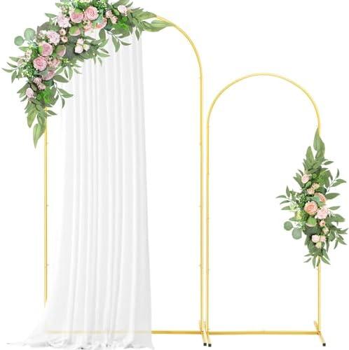 ECOLOVI Set of 2 Gold Metal Wedding Arch Backdrop Stand (7.2FT and 6FT), Balloon Arched Frame Backdrop Stand for Parties, Wedding Birthday Baby Shower Graduation Holiday Ceremony Supplies Decor