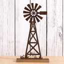 Tandefio Farmhouse Windmill Table Top 11.8 Inch Metal Rusted Vintage Desk Shelf Decor Farmhouse Kitchen Rustic Windmill Decor for Home Decorations