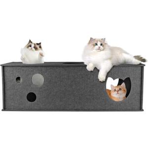 Cat Tunnel for Indoor Cats, DIY Transformable Cat Hideaway Cave, Felt Kitten Play Tubes and Tunnels, Felt Peekaboo Cat Toy with Interactive Peek Holes (Grey, Straight Tunnel)