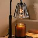 Candle Warmer Lamp with Timer & Dimmer, Shatterproof PC Shade, Adjustable Height for Jar Candles up to 5.3" Tall, Modern Black Electric Wax Melt Warmer for Bedroom Dorm Office, Gift, 2 Bulbs