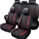 MINGBRON Leather Car Seat Covers Full Set, Universal Faux Leather Car Seat Covers 5 Seats, Automotive Seat Covers for Most Sedans SUVs Trucks, Front and Rear Seat Covers,Wine Red
