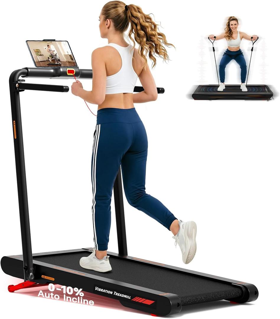 Folding Vibration Walking Pad Treadmill with Incline,4-in-1 Under Desk Treadmills for Home&Office,350LBS Capacity,0.3-7.5MPH Speed,LED Display,Portable Treadmill with APP