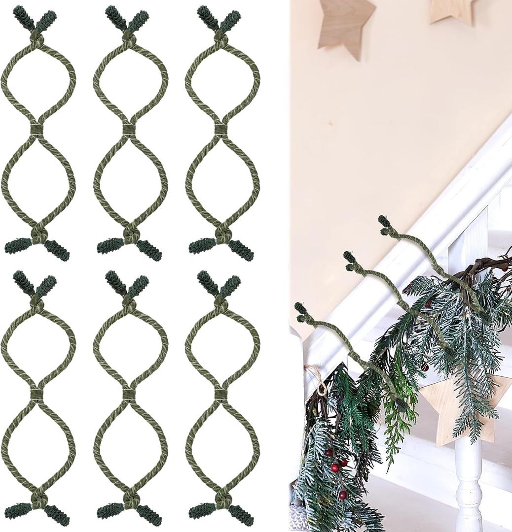 6 Pcs Christmas Railing Protection Garland Ties for Banister Holiday Velvet Garland Ties Double Rope Loops Prevents Scratches Wreath Hanging Fasteners for Staircase Seasonal Decor