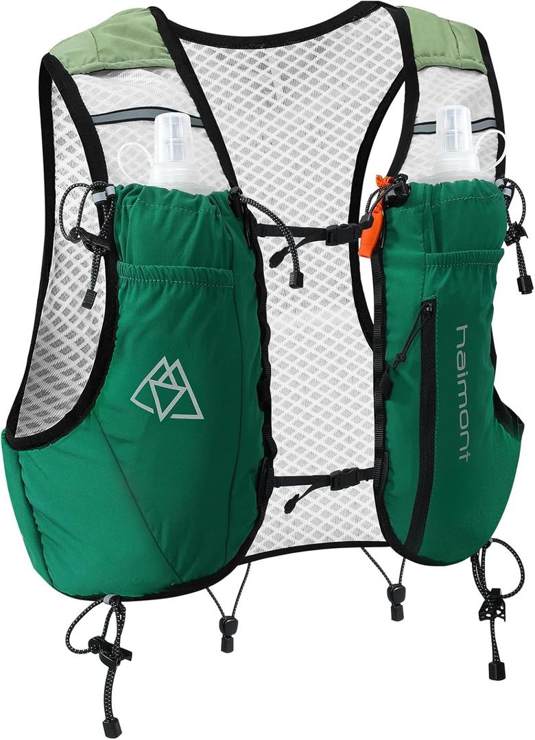 Haimont Running Hydration Vest with Water Bottles for Men Women, Lightweight 10L Hydrated Vest Pack for Trail Running, Hiking (Medium, Green)