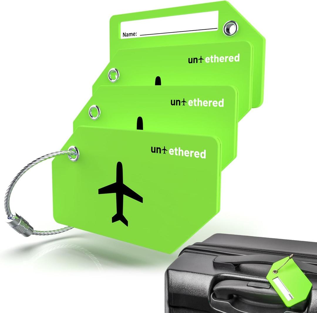 Untethered 4-Pack Luggage Tag Set | Durable ID Tags for Suitcases & Travel Bags | Name Identifiers for Easy Bag Recognition