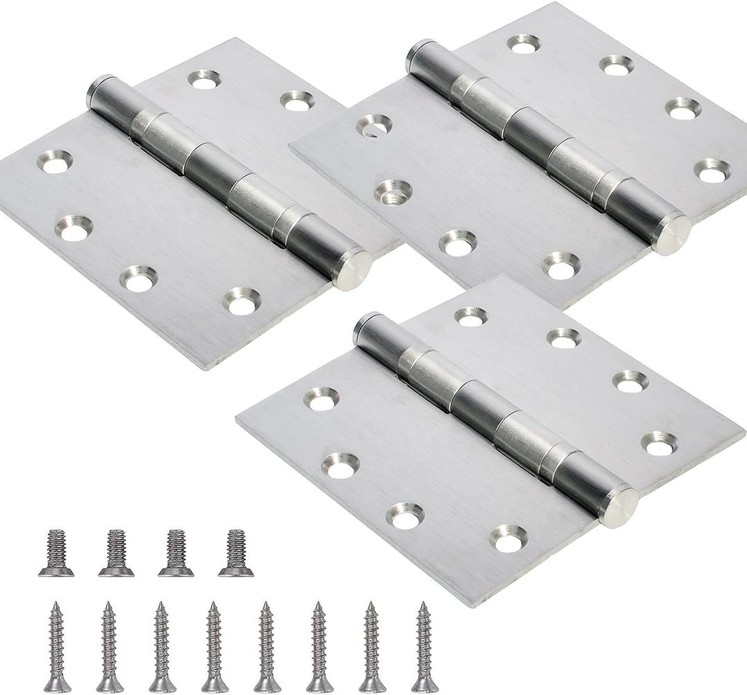 3-Pack Heavy Duty Commercial Door Hinge with Silent Steel Plain Bearing, 4.5 inch X 4.5 inch, Thickness 3 mm Stainless SteelSuper Bearing Capacity