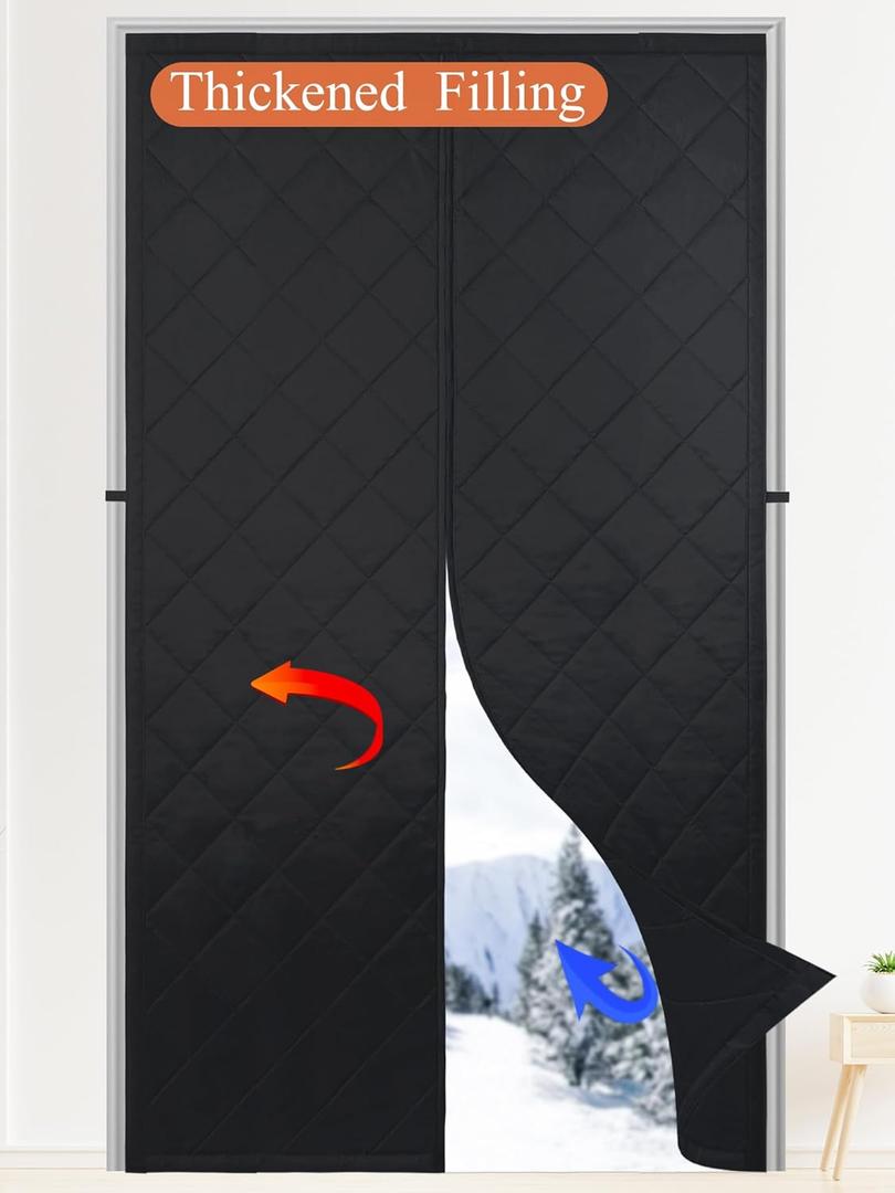 FLYZZZ Magnetic Thermal Insulated Curtain - Fits Door Size 36" x 80" - Waterproof Oxford Winter Door Cover, Thicken Cotton Fill Insulation, Windproof Screen for Winter Black