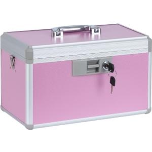 xydstay 14" Medicine Lock Box, First Aid Safe Medication Storage Box,Aluminum Daily Medicine Cabinet,Key Medication Locking Storage Box for Family Use,14" x 7.9" x 8.7", Pink