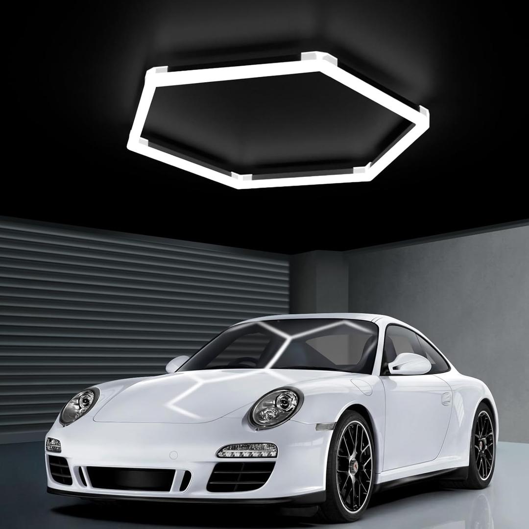 Garage Hexagon Lights, 42W 6500K Higher Brightness Hex Garage Lights, Plug and Play, Lightweight DIY Assembly Hexagonal Light for Car Detailing Auto Beauty Shop Decor