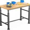 WALMANN Heavy Duty Adjustable Height Workbench 47.75" x 23.25", Rubber Wood Top Work Table for Garage, Workshop, 2000 lbs Load Capacity