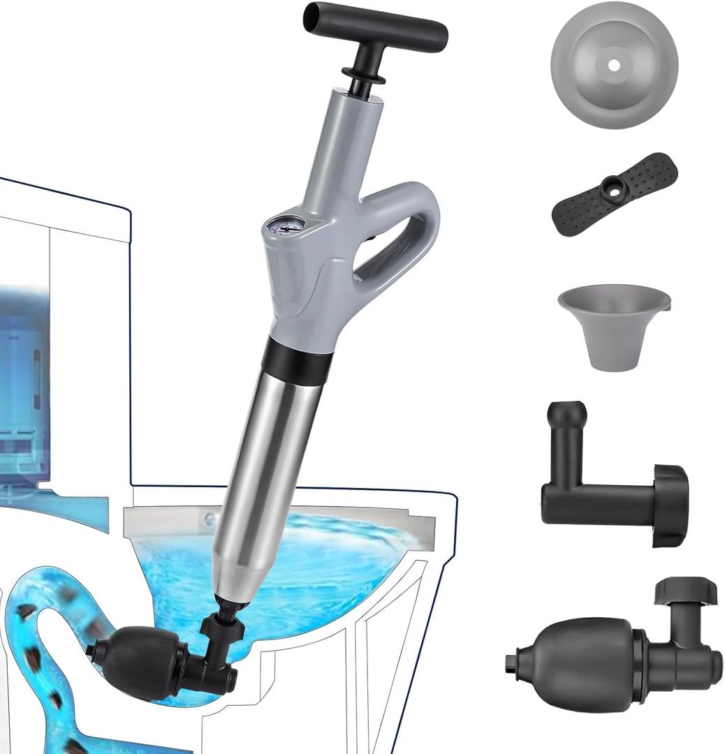 Toilet Plunge Blaster, High Pressure Toilet Plunger, High-Pressure Air Drain Blaster Plunge Blaster Multi-drain Unclogger for Toilets, Bathroom Floor, Drain Sinks and Plumbing Clogs. White