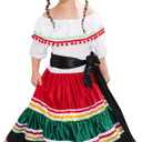 IDOPIP Rainbow Striped Mexican Dress for Girls Summer Smocked Ruffle Off Shoulder Cinco de Mayo Sundress with Headband Belt