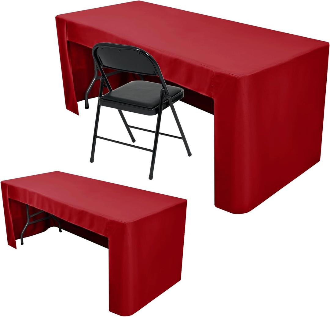Nasitos 2 Pack Red Fitted Tablecloth Rectangular for 6 Foot Tables Trade Show-Open Back Tablecloth Washable and Wrinkle Resistant Fabric Table Cloth for Weddings, Parties, Buffet, Trade Fairs