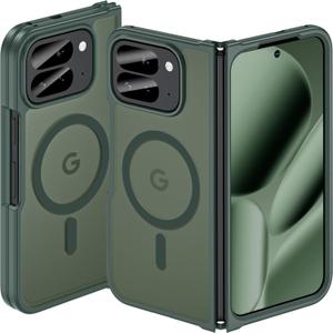 Magnetic Case for Google Pixel 10 Pro Fold, Pixel Fold Case for MagSafe Compatible Wireless Charging, Skin-Friendly & Smooth Touch, Military-Grade Shockproof & Drop-Proof Cover, Slim, Grey (Green)