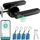 Smart Door Lock with Knob, Keyless Entry Door Locks with Handle, Fingerprint Door Knob for Bedroom/Front Door/Apartment,Generate Passcode Remotely Black