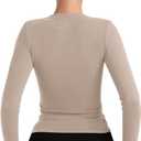 PINKMSTYLE Women's V Neck Long Sleeve Thermal Shirts Fall Winter Lightweight Base Layer Undershirts Basic Tops (Beige, XS)
