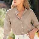 siliteelon Womens Striped Button Down Blouse Dress Casual Long Sleeve Shirt Ruffle Trendy V Neck Office Work Tops (L)