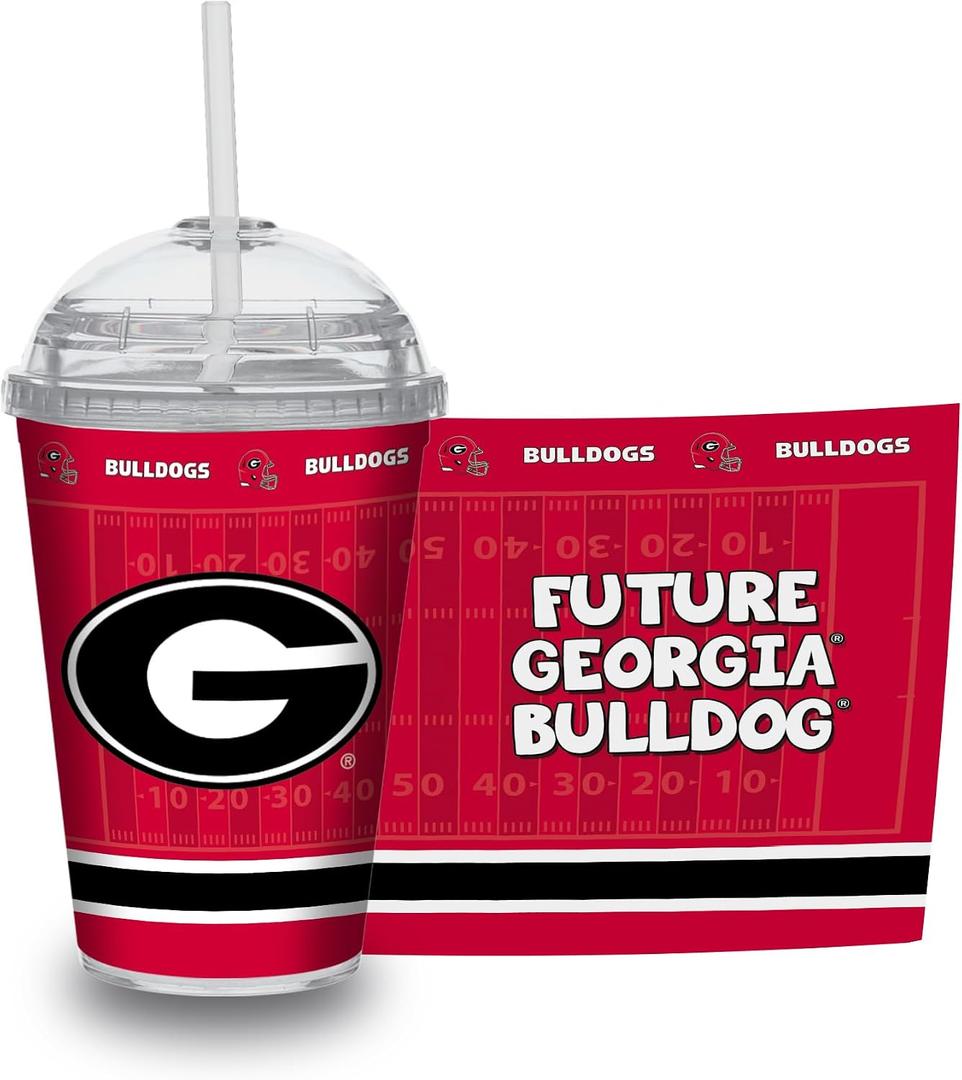Rico Industries NCAA Georgia Bulldogs Standard 12oz Acrylic Tumbler, Officially Licensed Youth Double Wall Tumbler with Swirly Straw