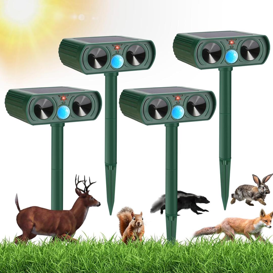 4 Pack Ultrasonic Animal Repeller Outdoor Solar Deer Repellent Animal Cat Deterrent with Motion Sensor to Repel Squirrel Dog Rabbit Raccoon Repellent for Yard Garden