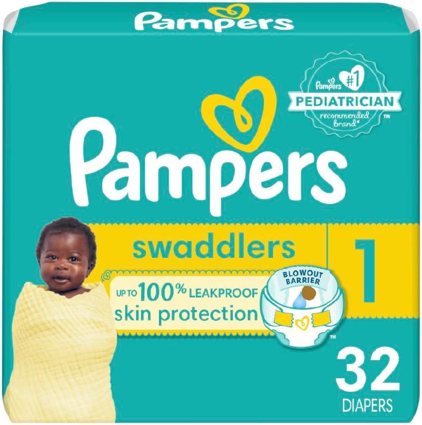 Pampers Baby Diapers - Swaddlers - Size 1, 32 Count, Ultra Absorbent Disposable Infant Diaper