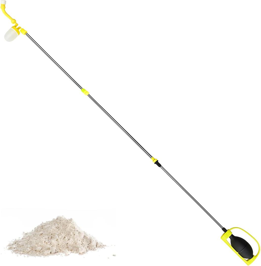 Diatomaceous Earth Powder Duster(12" to 56.7") - Bulb Duster, Garden Powder Applicator Dispenser with Long Metal Tube, Wind Resistant Exit Design(Yellow)