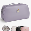 Bridesmaid Proposal Gifts, Cosmetic Bag with Initial, Popular Bridal Shower Gifts, Bachelorette Gifts from Bride, Makeup Bag with Letter, Wide Open Toiletry Bag, Travel Gifts for Women Teen Girl