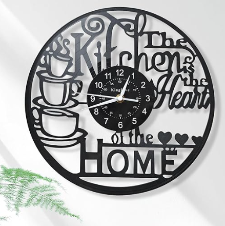 KingLive 12 Inch Kitchen Clocks Vinyl Record Clock, Creative Kitchen Home Decor, Coffee Wall Decor Theme for Restaurant Café, Gift for Women Wives(Black Coffee Cup)