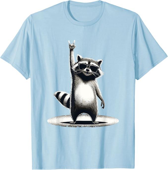 Retro Raccoon Rock Music Gift Men Kids Women Funny Raccoon T-Shirt (Small, Black)