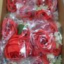 Jexine 16 Pack Artificial Roses Flower Bouquets Silk Fake Cream Flowers Bulk for Bridesmaid Bridal Wedding Party Decor, Home Vase Floral(Red)