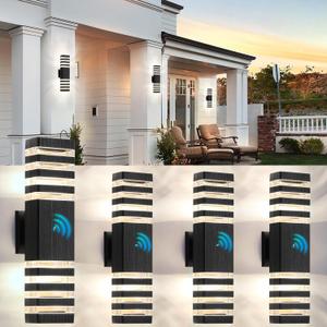 18.3 in Dawn to Dusk Outdoor Light Fixture,4 Pack Long Modern Outdoor Led Wall Lights,Up and Down Exterior Garage Lights,Waterproof Outdoor Porch Lights for House with 8 * 3000K GU10 Bulbs, 4-tier 18.3 Inches
