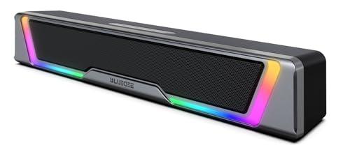 Bluedee Computer Speakers for Desktop PC, 3.5mm Aux PC Speakers for Desktop with Dynamic RGB Light, Wired USB Plug & Play Computer Sound Bar, Inline-Controlled Gaming Speakers for PC, Laptop
