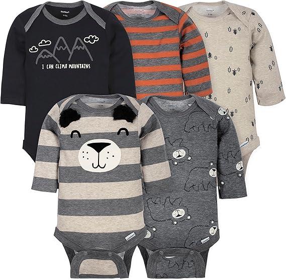 GERBER Baby Boys' 5-Pack Variety Onesies Bodysuits, Cute Prints, 6-9 Months