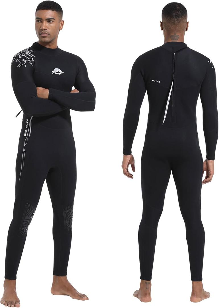 XUKER Wetsuit for Men 2mm, Neoprene Wet Suits Back Zip in Cold Water Full Body Dive Suit for Water Sports,  Black, Large