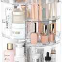 Rotating Makeup Organizer, DIY 8 Adjustable Layers Spinning Skincare Organizer, Cosmetic Display Case with Brush Holder Perfume Tray, Multi-Function Storage Carousel for Vanity Bathroom Countertop (Clear)
