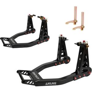 Aluminum Motorcycle Stands Front and Rear 880lbs Heavy Duty Wheel Lift Combo Swingarm Spool Peddock Stand for Yamaha Honda Kawasaki Suzuki U+L Black