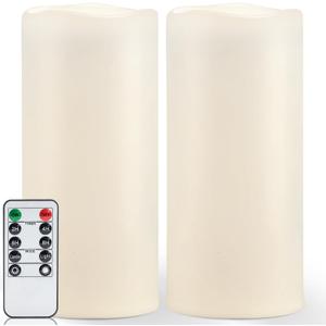 Homemory 12" x 5" Large Waterproof Outdoor Flameless Candles with Remote Control and Timer, Battery Operated Flickering LED Pillar Candles for Outdoor Larterns, Porch, Long Lasting, Set of 2 (Ivory White)