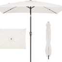 JEAREY 6.5x10 ft Rectangular Patio Umbrellas Rectangle Outdoor Umbrella with Push Button Tilt and Crank, Market Table Umbrella 6 Sturdy Ribs UV Protection for Poolside Garden Backyard Deck, Cream White
