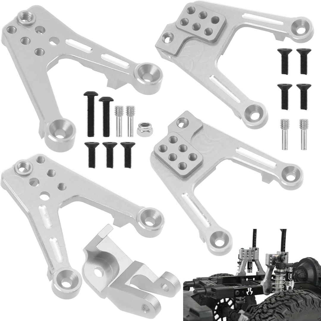 ShareGoo 4PCS Aluminum Front Rear Shock Tower Shock Hoops Bracket Mount Compatible with Axial SCX10 II 90046 90047 1/10 Scale Crawler Upgrade Part (Silver)