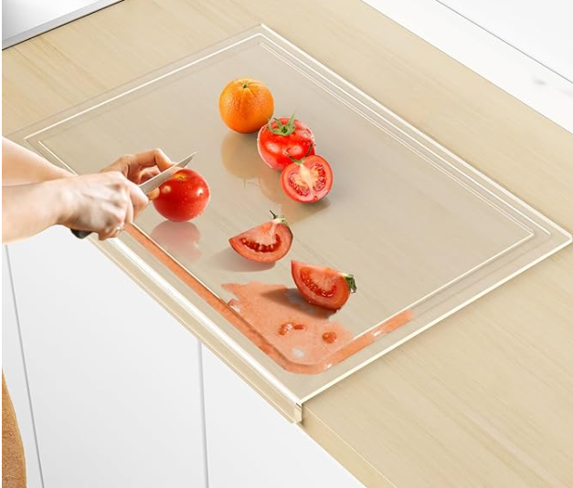 Acrylic Cutting Board with Juice Groove, Non Slip Clear Cutting Board with Counter Lip, 17.5x13.5 Inch Cutting Boards for Kitchen Countertop, Dough Mat, Kitchen Gadgets 2024, Gifts for Women