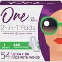 One by Poise Feminine Pads with Wings (2-in-1 Period & Bladder Leakage Pad for Women), Regular, Heavy Absorbency for Period Flow, Light Absorbency for Bladder Leaks, 54 Count (3 Pack of 18)