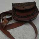 HiiFeuer Medieval Embossed O Ring Belt with Nordic Embossed Belt Bag, Vintage Faux Leather Belt and Belt Pouch Set for LARP