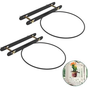 Hanging Flower Pots Holder Deck Railing Plant Container Holder for Round Pot Planters (8") Hanging Bucket Flower Pot Holder for Patio Balcony Outdoor Plants 2 Pack