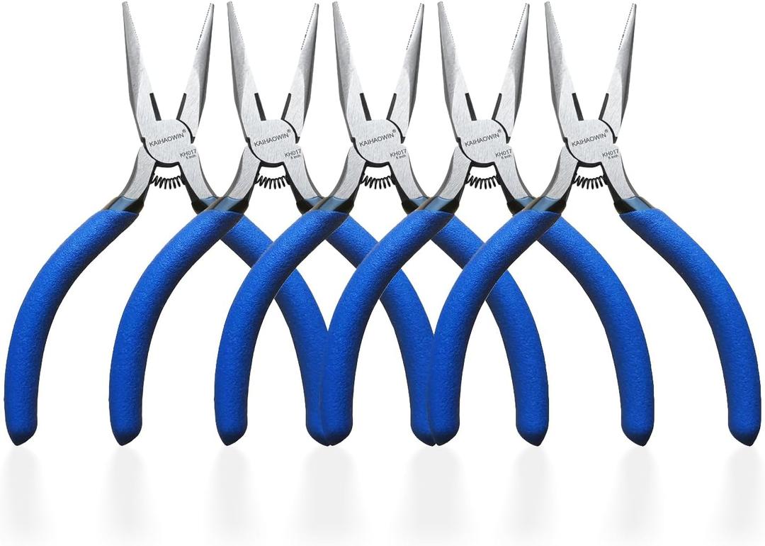 KAIHAOWIN Mini Needle Nose Pliers 5"-5 Pack KAIHAOWIN Small Long Nose Pliers with Wire Cutters, Spring Loaded Thin Needle Nose Pliers, Precision Pliers Set for Crafts/Jewelry Making/Tiny Project